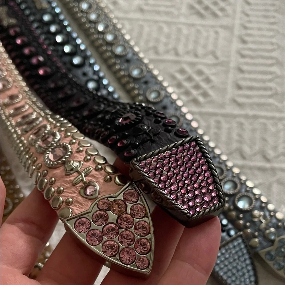 2 Kippy's Pink and Black Studded Belts Real genuine leather size 30 Small